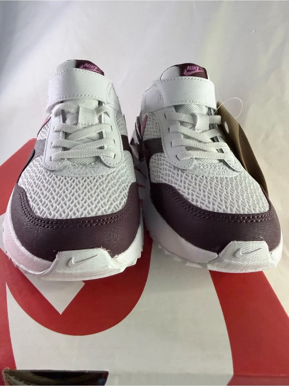 2.5 Youth Nike Kids Air Max White, Brown & Playful Pink Sneakers